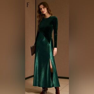 Velvet and Satin Dress- Emerald Green